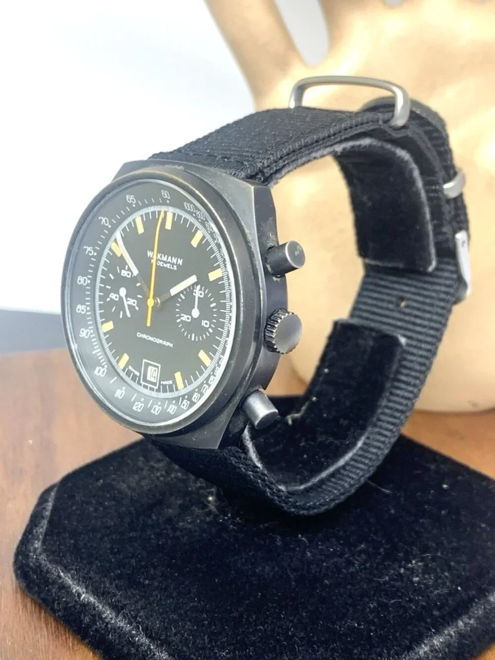 Wakmann Men's Watch Vintage Swiss Manual Wind 13.33 Chronograph Black Dial 41mm